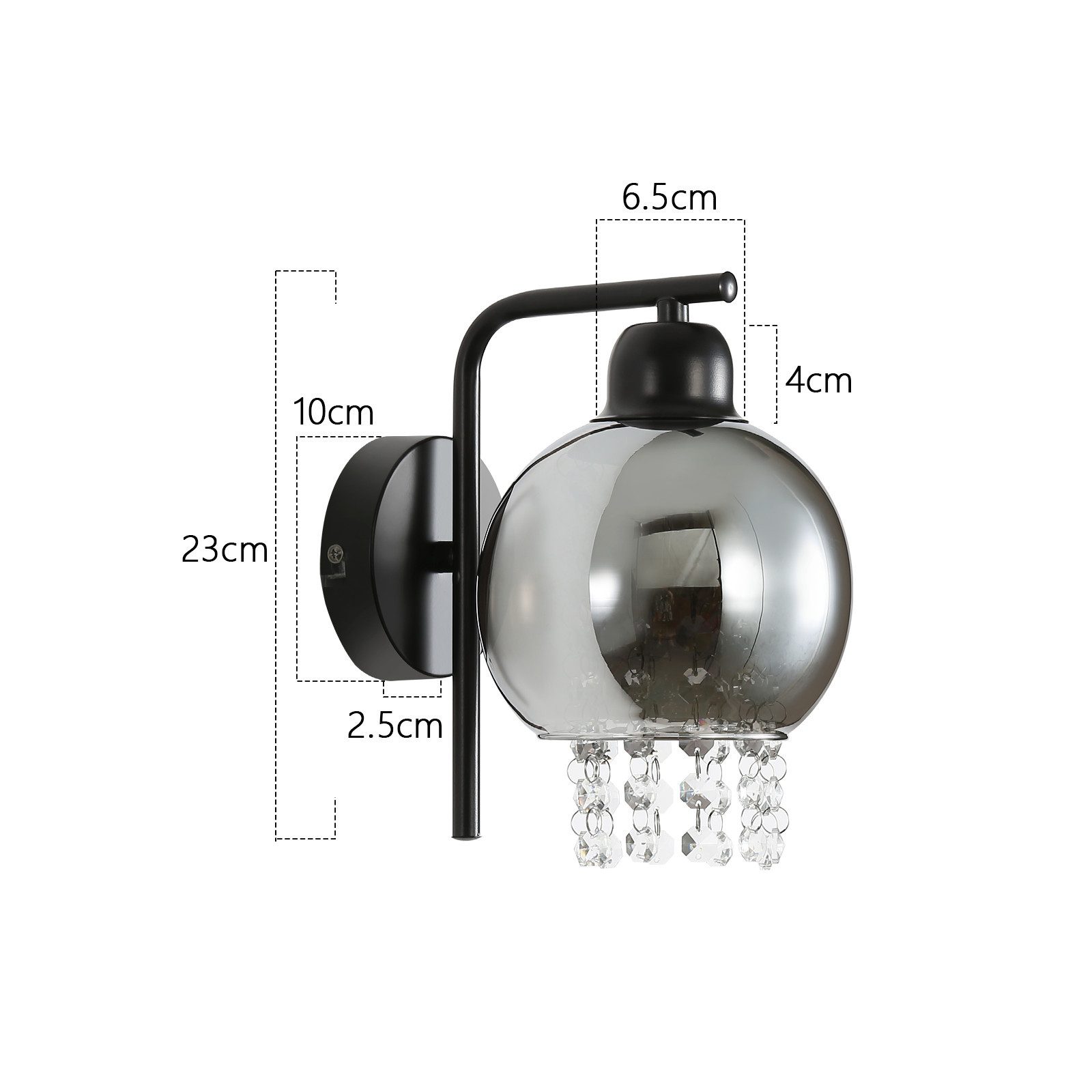 ZMH Wandleuchte Innen E27 Rauchgrau Glas Design Wandlampe Kristall Bett Treppenhaus, ohne Leuchtmittel, Modern 1 Flammig Bettlampe Flexible Beleuchtungsmöglichk – Bild 4 von 5