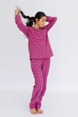 SNOOZE OFF Pyjama Schlafanzug in fuchsia-blauem Karomuster (2 tlg., 1 Stück) mit Kontrastpaspel-Details
