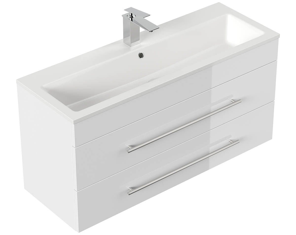 einfachgutemoebel Waschtisch-Set Badmöbel Waschplatz 100cm Portus 1000 SlimLine, weiß hochglanz, (Badmöbel Set, 1-St., Waschtisch Set)