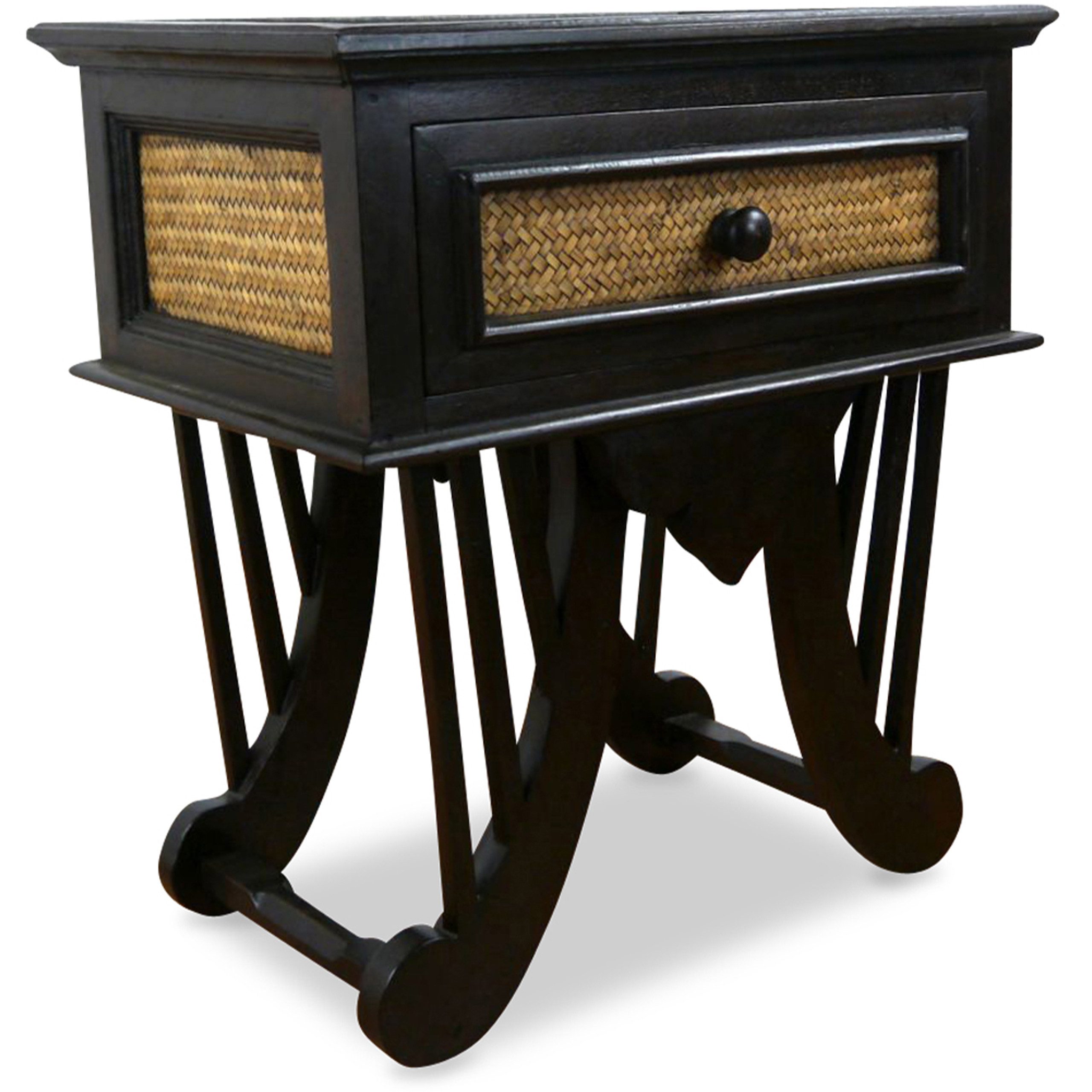 livasia Nachtschrank Rattan Nachttisch 50x35x45cm – Massivholz Akazie