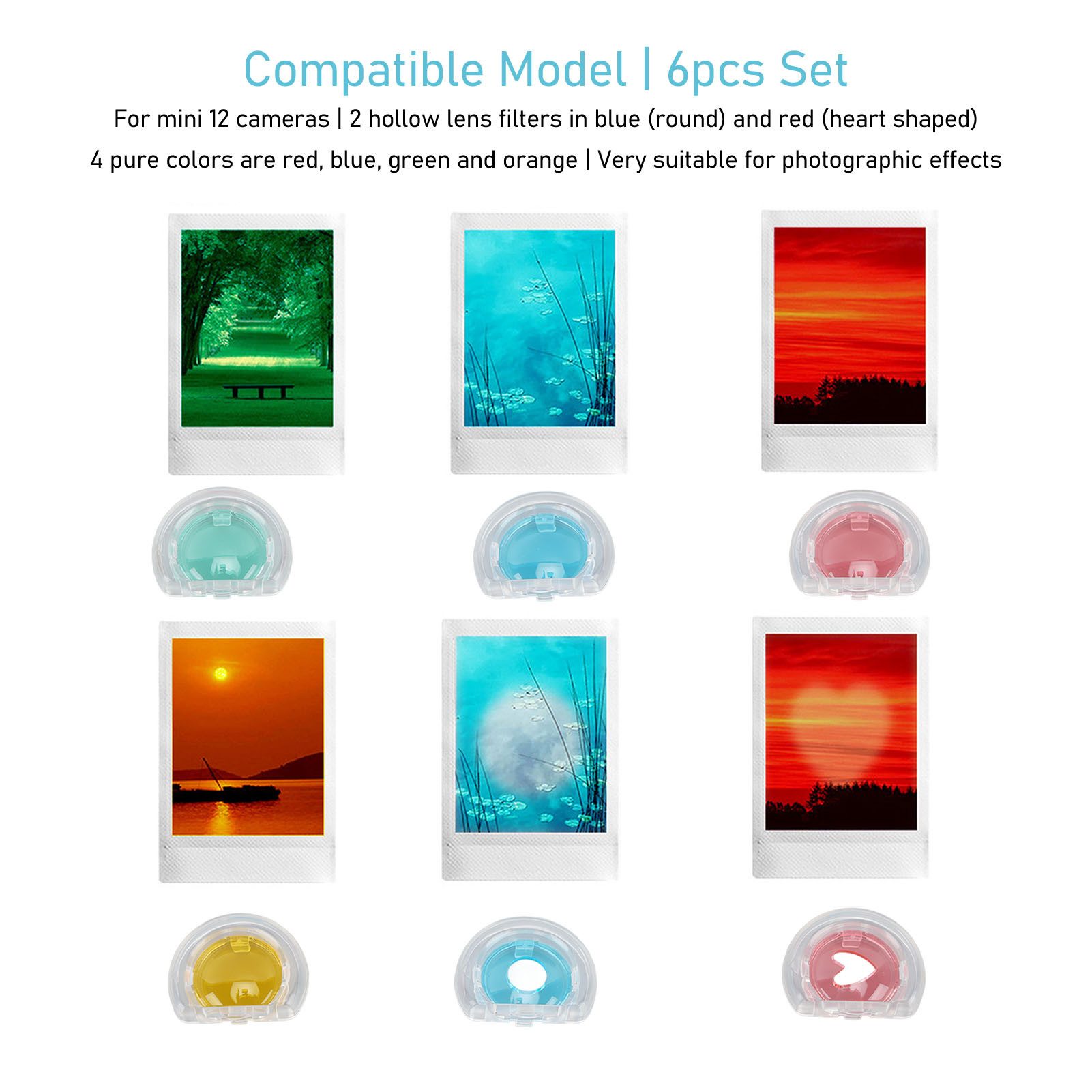SURFOU 6er Kamera-Farbfilter-Set für Mini 12 – Nahaufnahme & Farbeffekte Schutzfilter (2 Hohlfilter (blau rund, rot herzförmig)