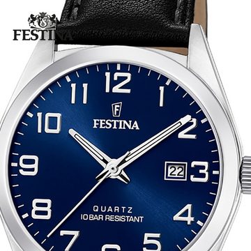 Festina Quarzuhr Festina Herren Uhr F20446/2 Quarz Leder, (Analoguhr), Herren Armbanduhr rund, Lederarmband schwarz