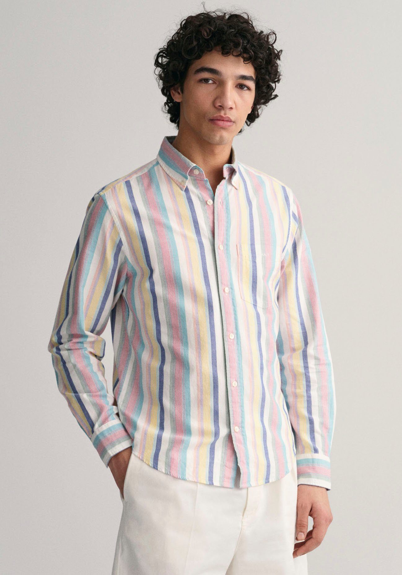 Streifenhemd in STRIPE SHIRT REG OXFORD MULTI UT angenehmen Pastellfarben Gant