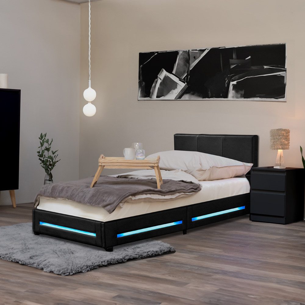 HOME DELUXE Bett ASTEROID, inkl. Lattenrost & LED Beleuchtung, Kunstlederbett, Polsterbett