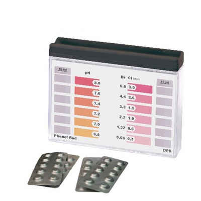 WATER-I.D. Pooltester Mini Chlor pH Brom Testgerät manuell mit 40 Tabletten Messgerät