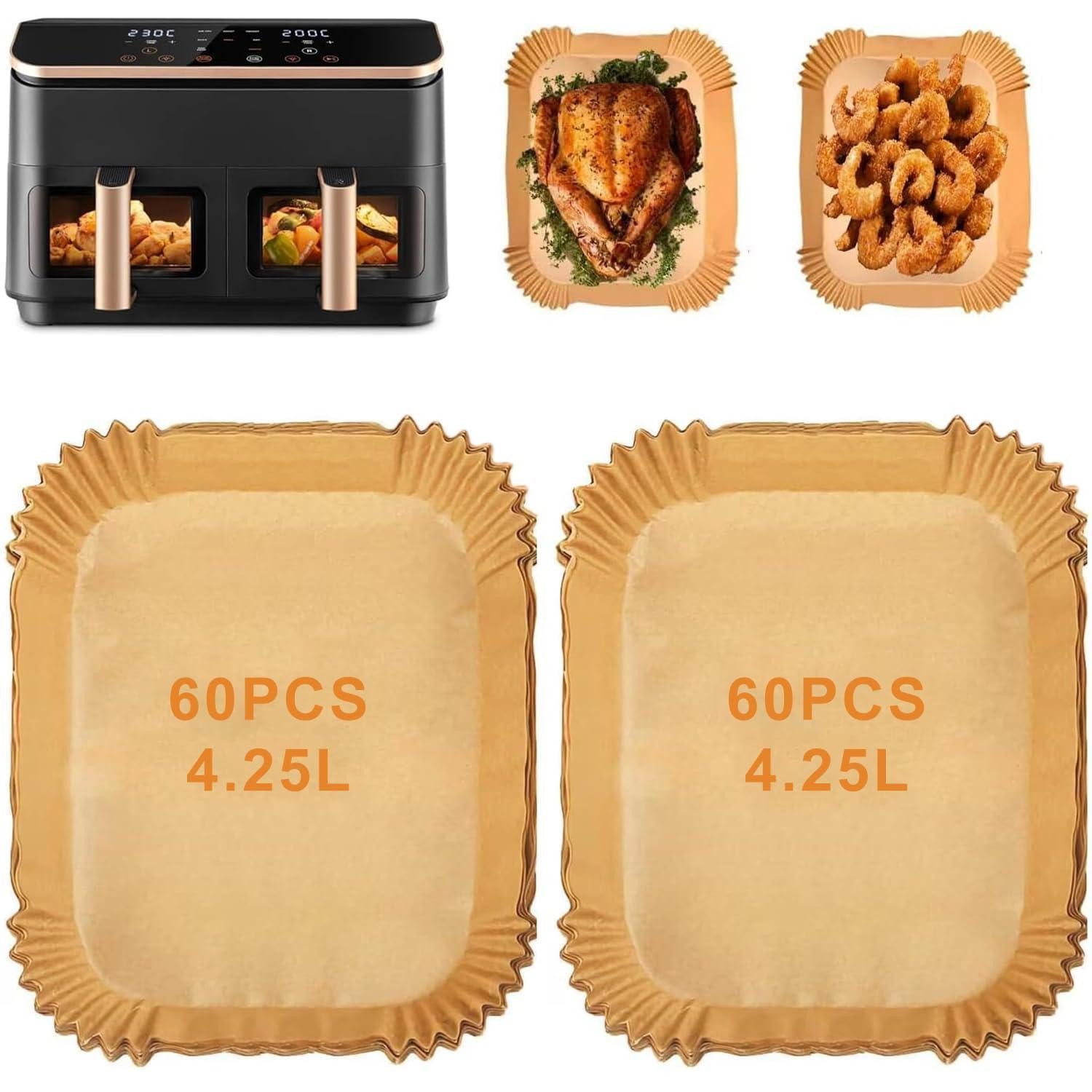 LuxusKollektion Backpapier Backpapier Airfryer 120 Stück 21x17cm hitzebeständig einweg