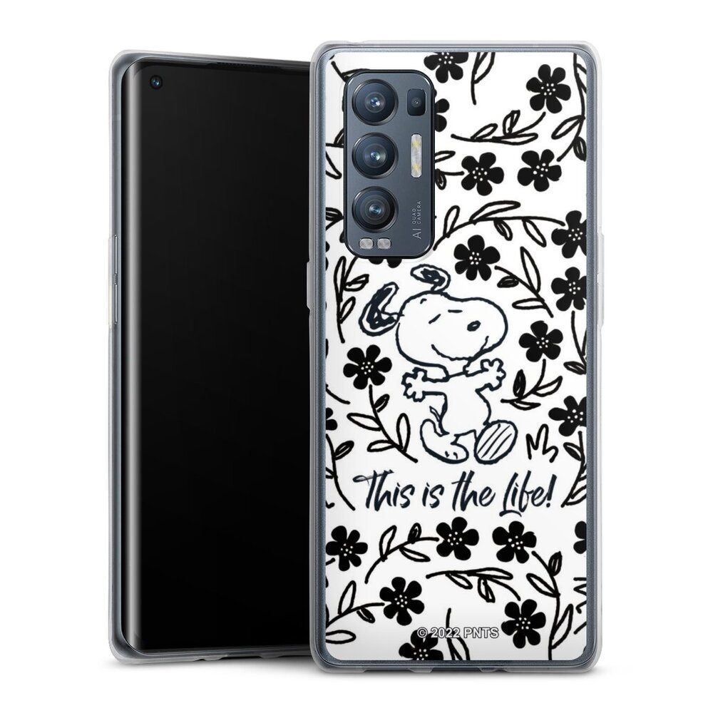 DeinDesign Handyhülle Peanuts Blumen Snoopy Snoopy Black and White This Is The Life, Oppo Find X3 Neo Silikon Hülle Bumper Case Handy Schutzhülle