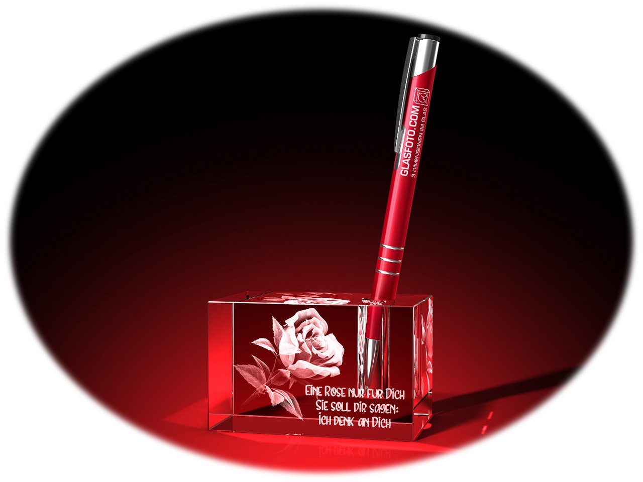 GLASFOTO.COM Dekofigur Stifthalter, Valentinstag, Rose + Ich denk an dich