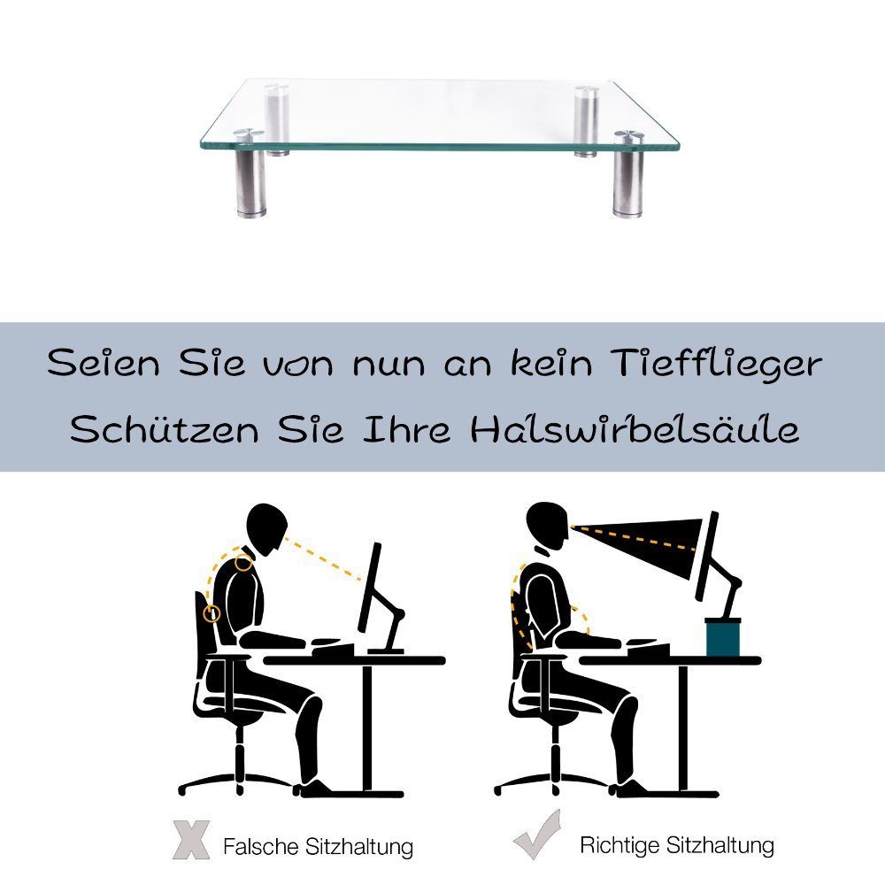 Melko Monitor-Halterung TV Aufsatz Monitorerhöhung Bildschirmerhöhung Klarglas Optik Tisch, (Stück, Sicherheitsglas)
