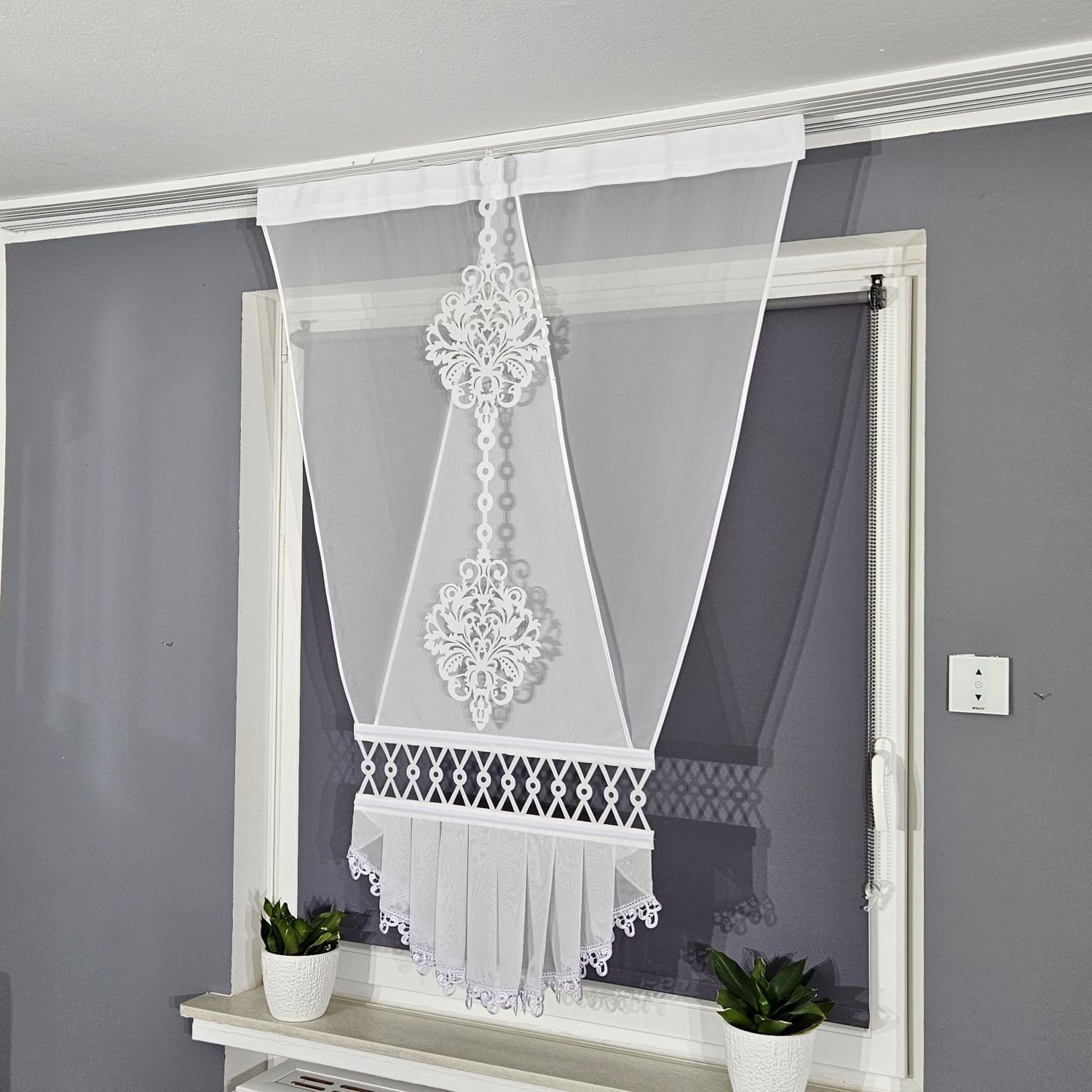 Gardinen by Justyna Scheibengardine 1x V Panel mit Gipüre, Kräuselband, transparent, Fertiggardine, Schiebegardine, Modern Styl,Paneel,Panelgardine