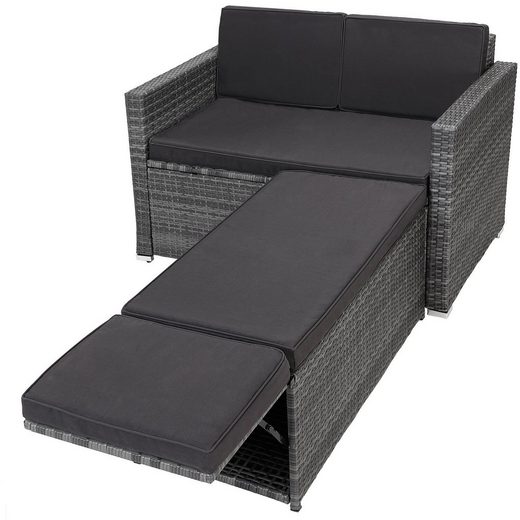 Casaria Gartenmöbelset, Polyrattan 2er Sitzer Gartensofa mit Sitztruhe
