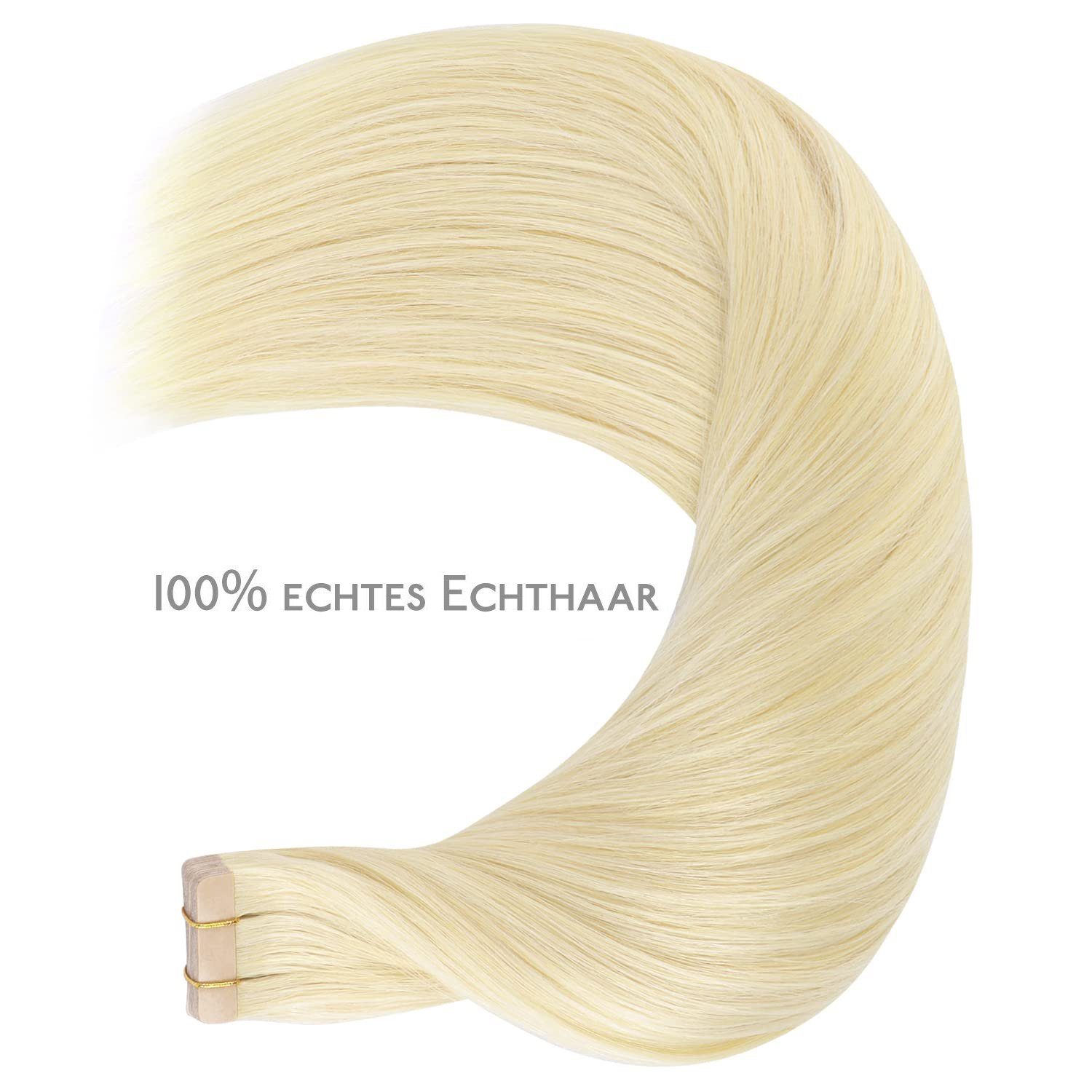 Tape-in-Haarverlängerung,20Stück,Gebleichtes Blond Echthaar-Extension Wennalife
