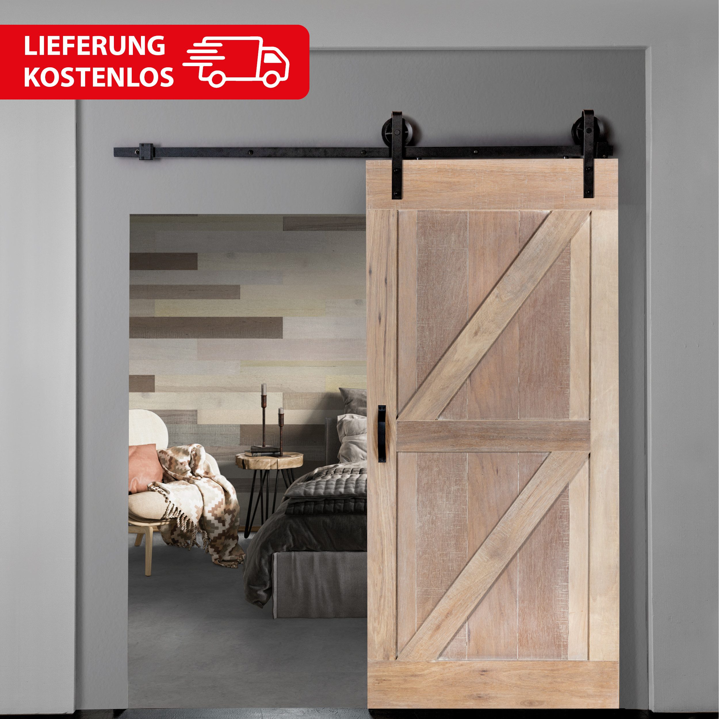 INDO Schiebetür Premium Holzschiebetür Scheunentor, 100x215 günstig online kaufen