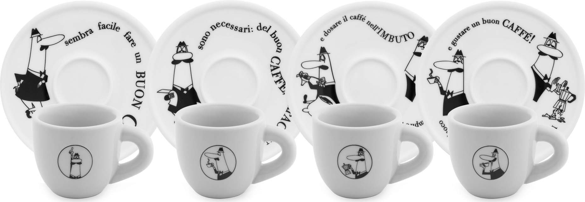 BIALETTI Espressotasse Carosello, 8-tlg., Porzellan, mit dem unverwechselbaren Bialetti-Männchen, 8-teilig, je 80 ml…
