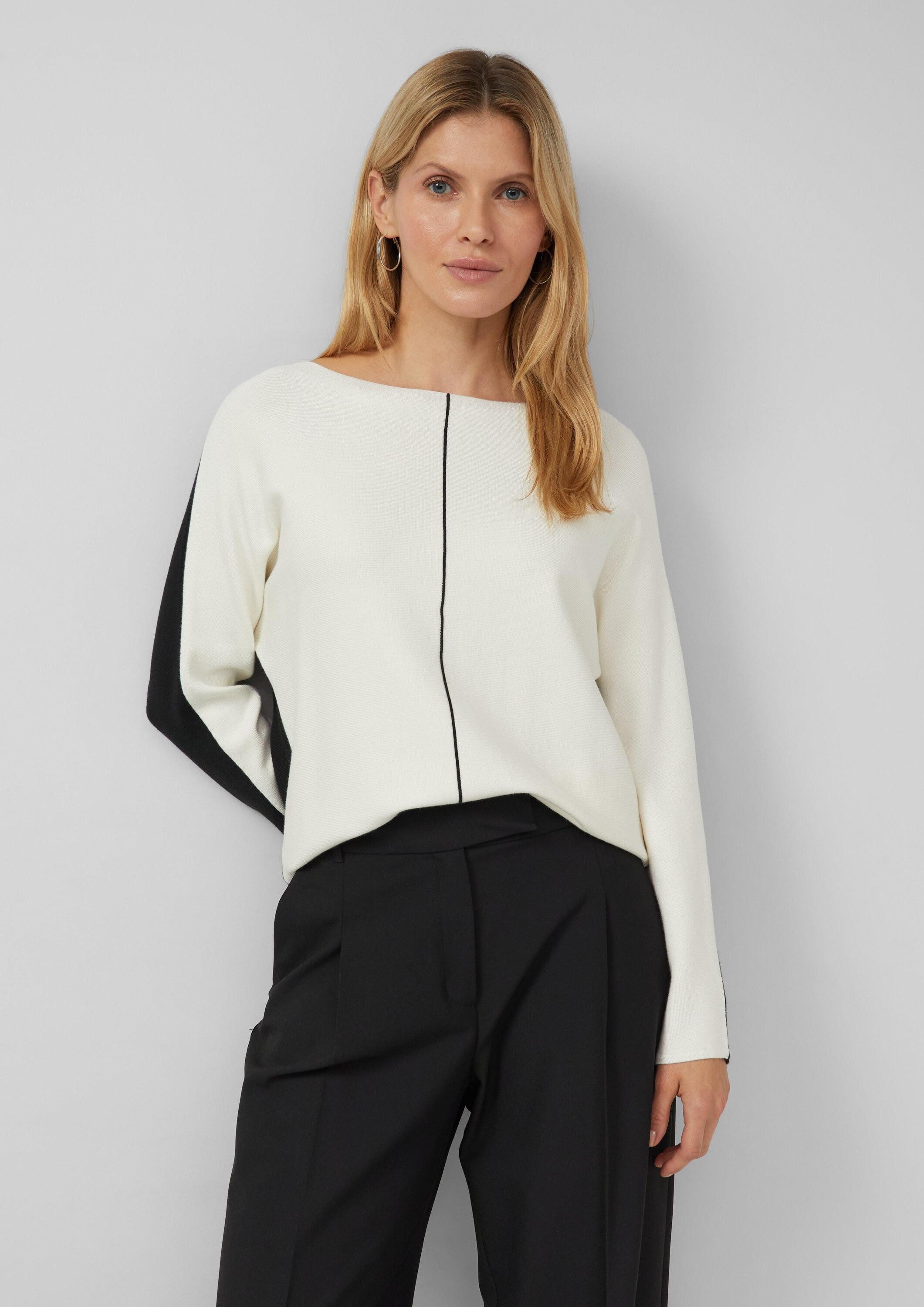 s.Oliver Longpullover Strickpullover Strickpullover mit Colour-Blocking und Fledermausärmeln