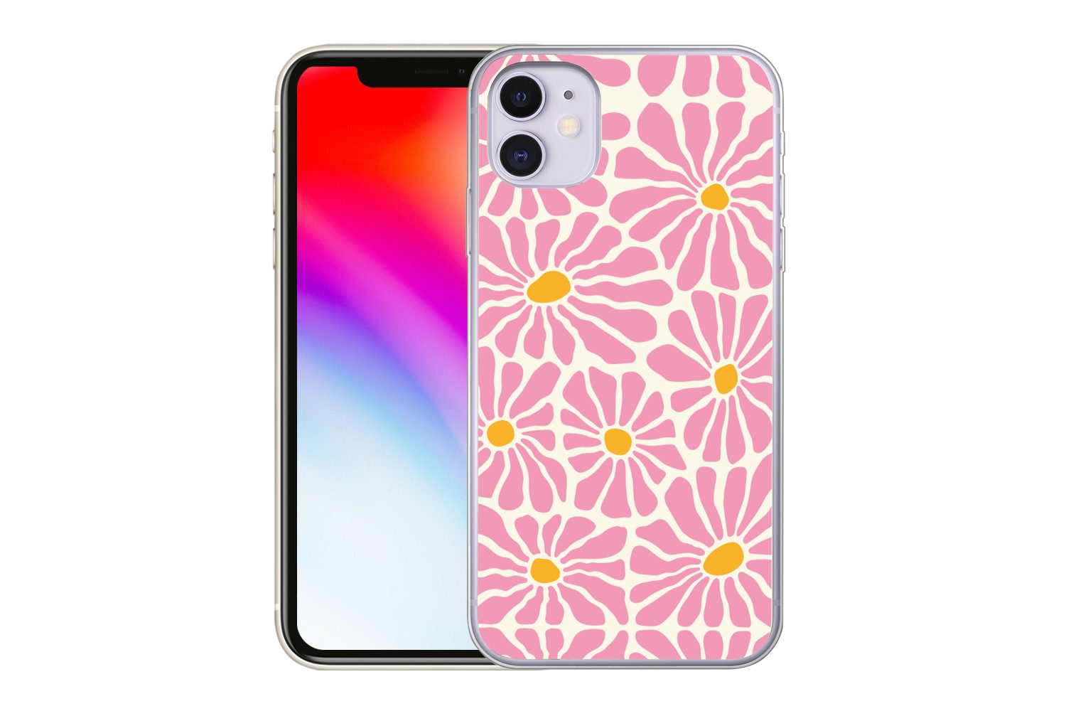 MuchoWow Handyhülle für Apple iPhone 11 Blumen - Muster - Rosa - Beige - Orange, Smartphone-Bumper, Print, Handy Schutzhülle Dünn