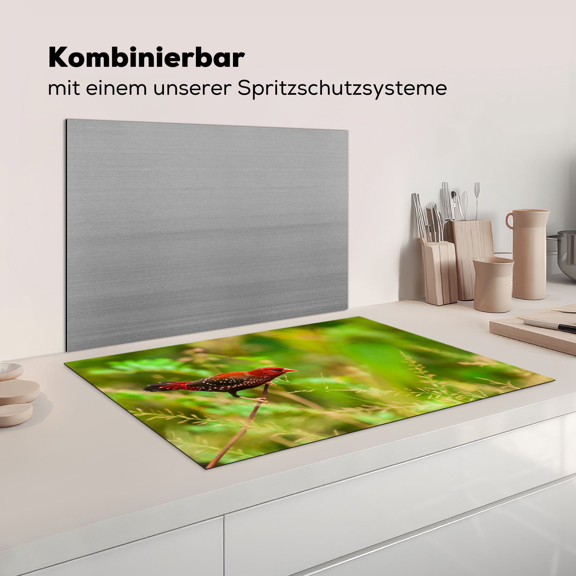 (1 81x52 Tigerfink küche, Ceranfeldabdeckung die Schutz cm, einem auf Zweig, Induktionskochfeld MuchoWow Herdblende-/Abdeckplatte für tlg), Vinyl,