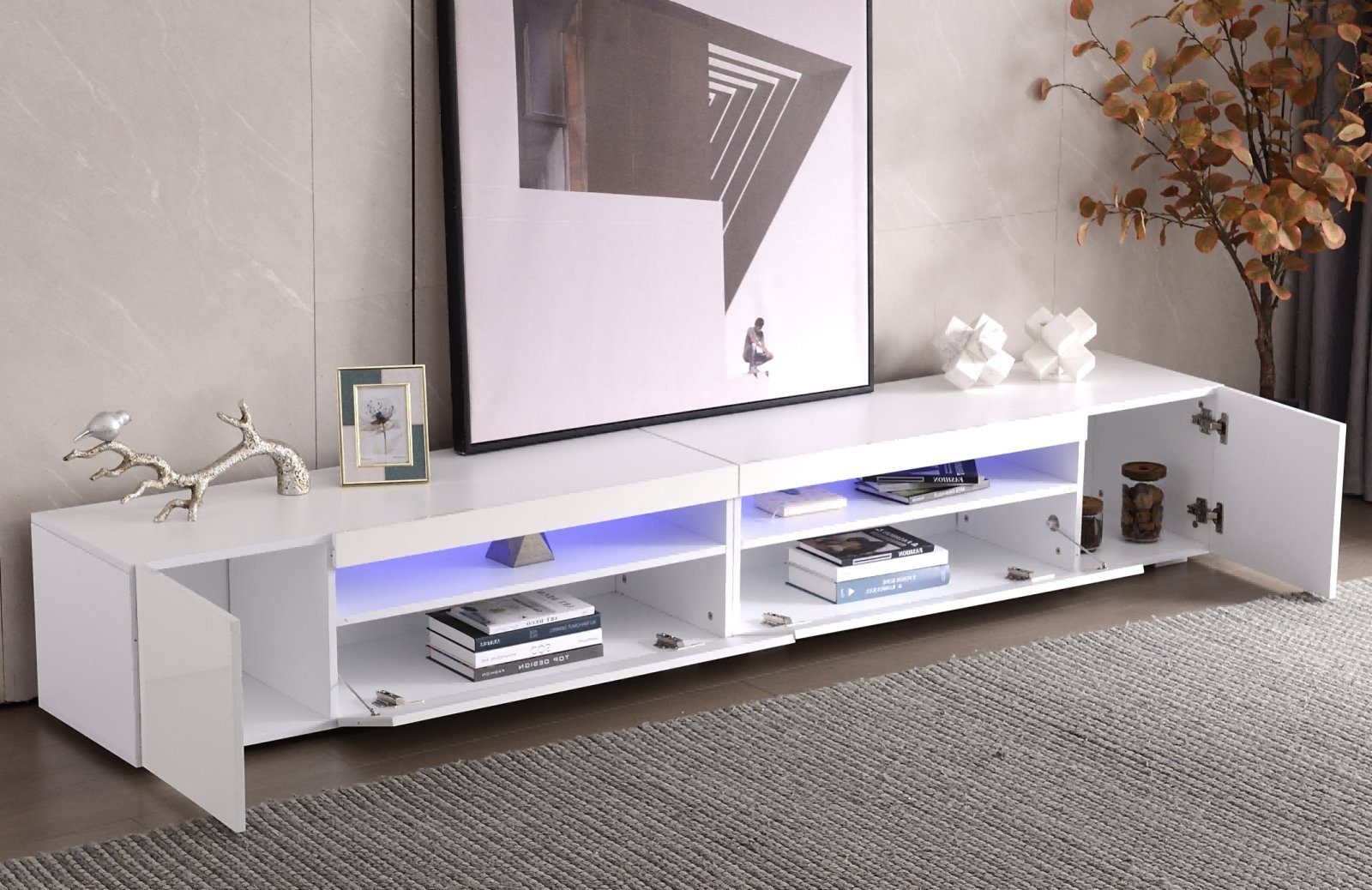 SEEZSSA TV-Schrank moderner variable LED-Beleuchtung Weißer x 35 x mit Fernschrank Lowboard cm 39 240