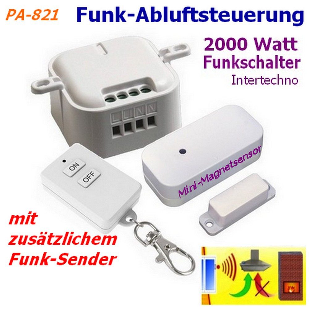 DIW-Funk Funk-Empfangsmodul Abluftsteuerung, Intertechno CMR-2000+Fensterkontakt+Keysender, für Küche, Duntsabzugshaube, Spar-Set, Funk-Steuerung