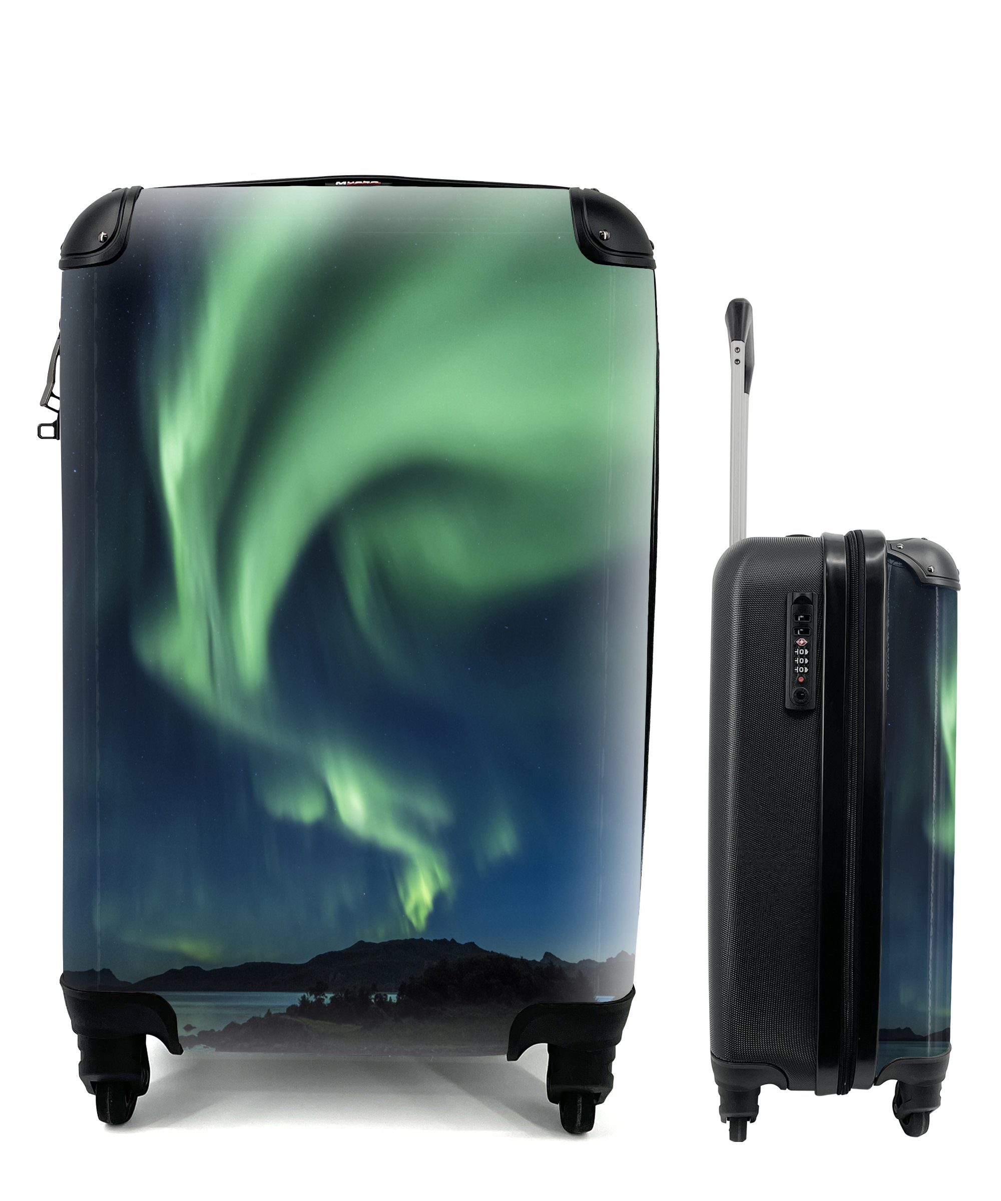 MuchoWow Handgepäckkoffer Nordlichter - Landschaft - Norwegen, 4 Rollen, Reisetasche mit rollen, Handgepäck für Ferien, Trolley, Reisekoffer