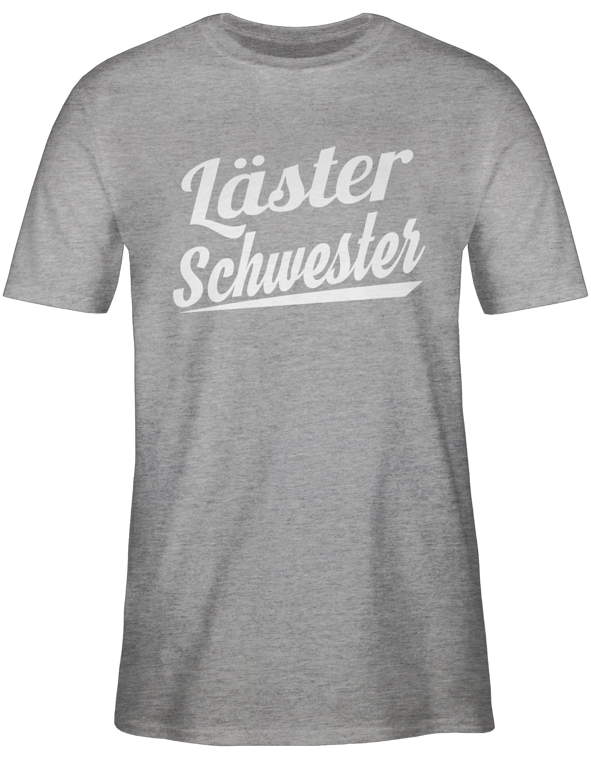 Shirtracer T-Shirt Läster Schwester - weiß Sprüche Statement 02 Grau meliert | T-Shirts