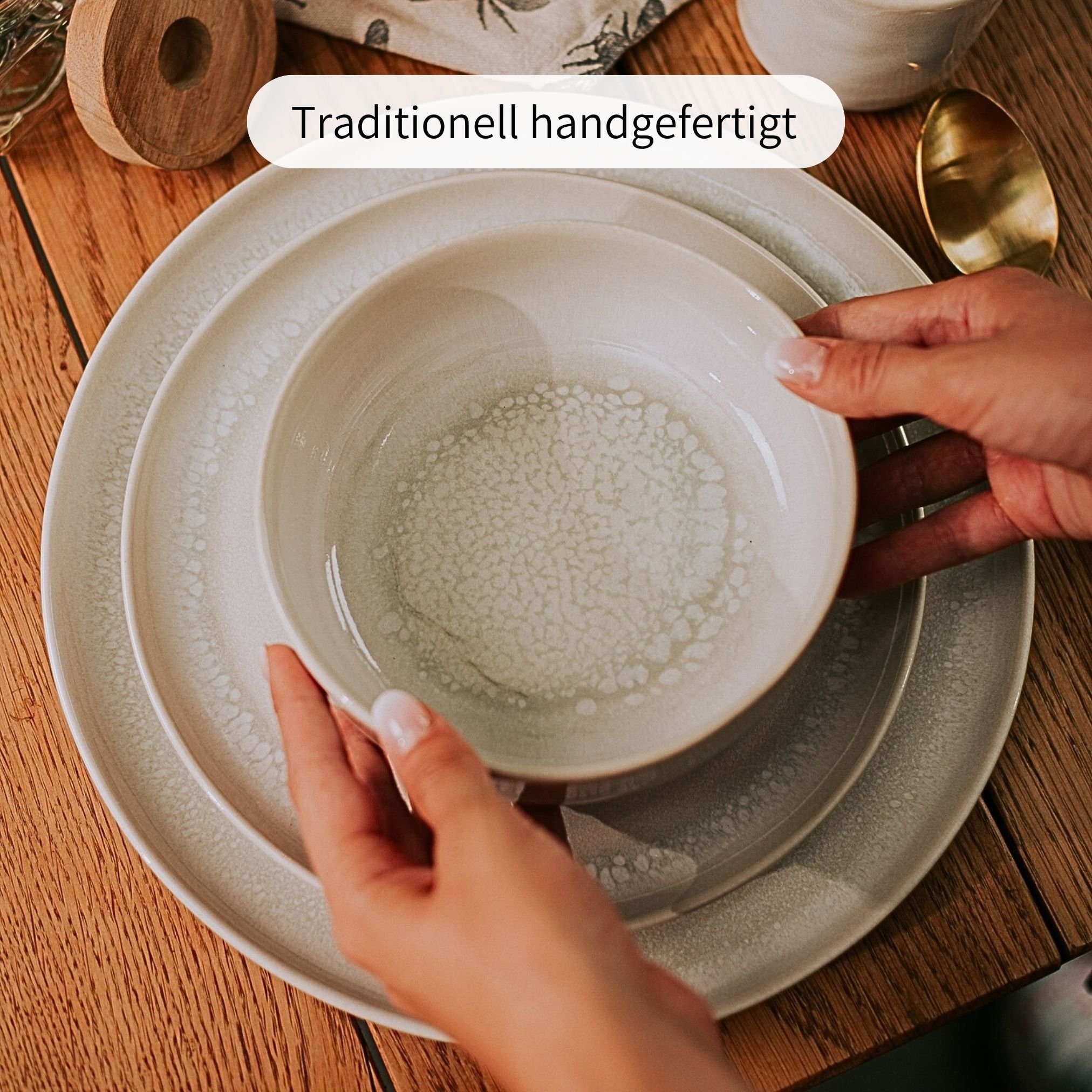 Econovo Geschirr-Set Handgefertigt (8-tlg), Steingut, Portugiesisches Keramikgeschirr