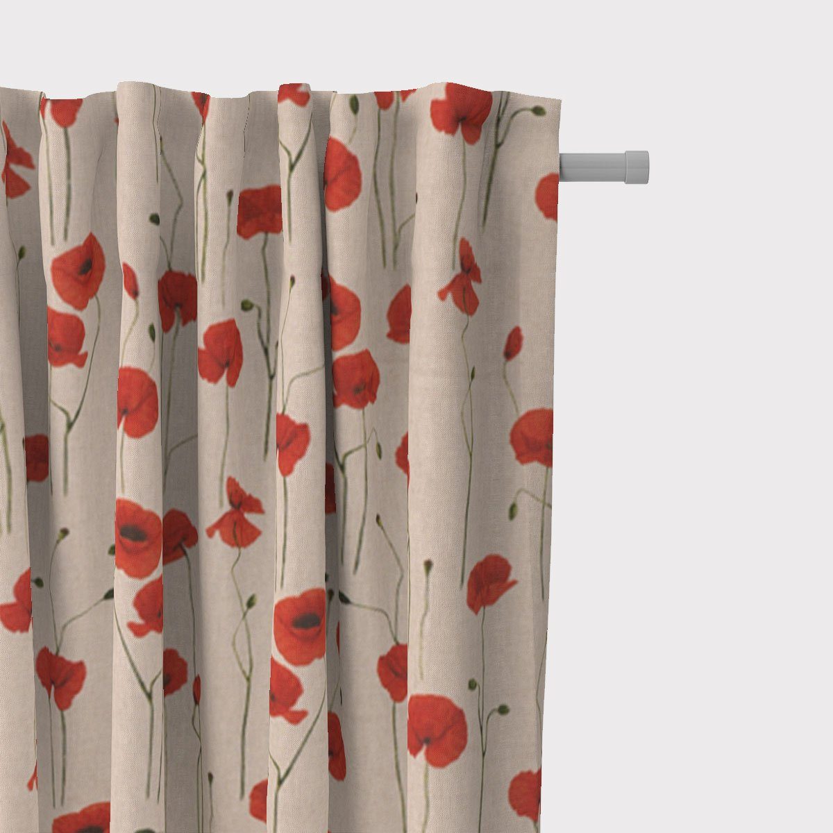 Vorhang SCHÖNER LEBEN. Vorhang Poppy Field Mohnblumen natur rot 245cm,  SCHÖNER LEBEN., Smokband (1 St), blickdicht, Kunstfaser, handmade, made in  Germany, vorgewaschen