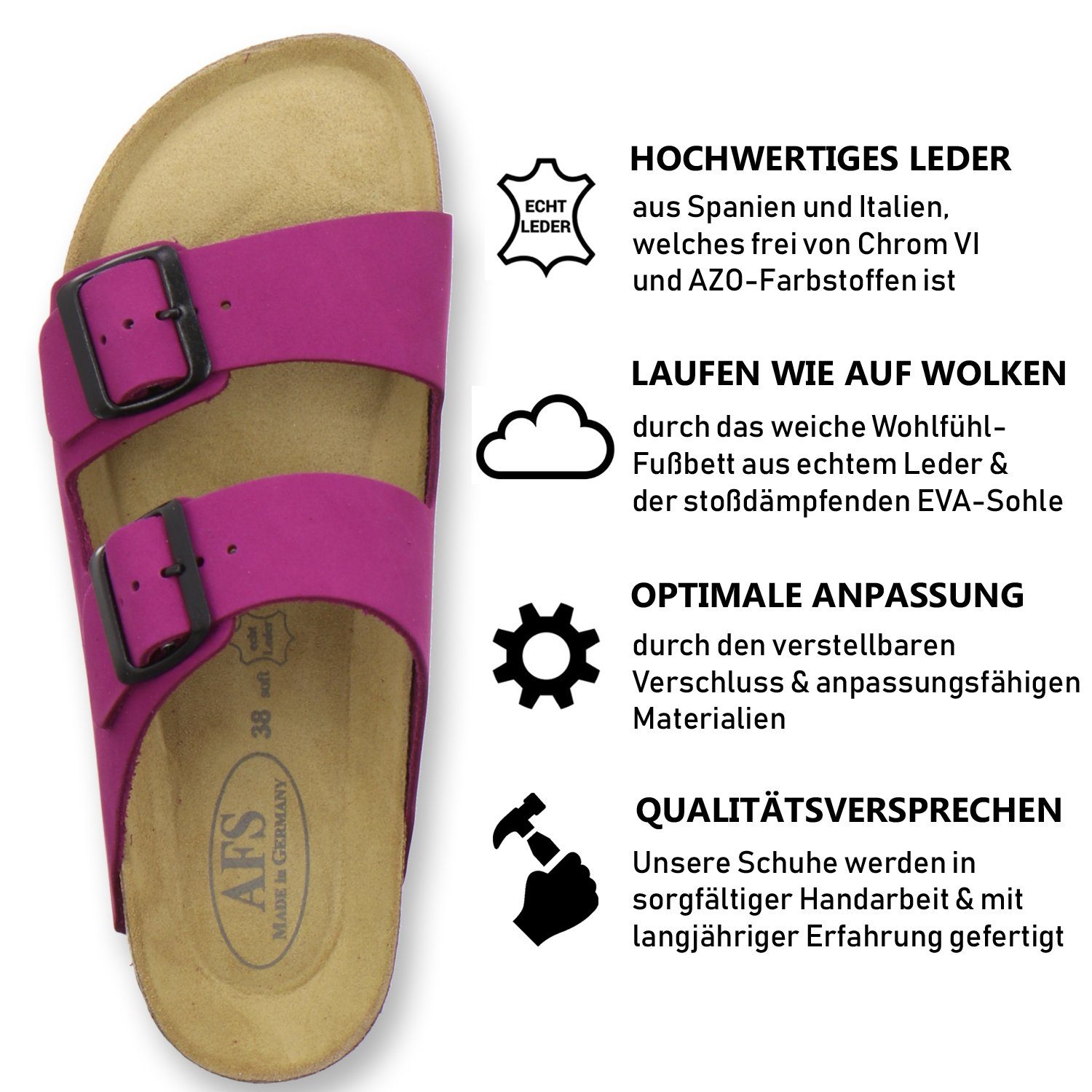 AFS-Schuhe 2100 Damen für Nubuk Leder Made aus mit Pantolette Germany in pink Fussbett