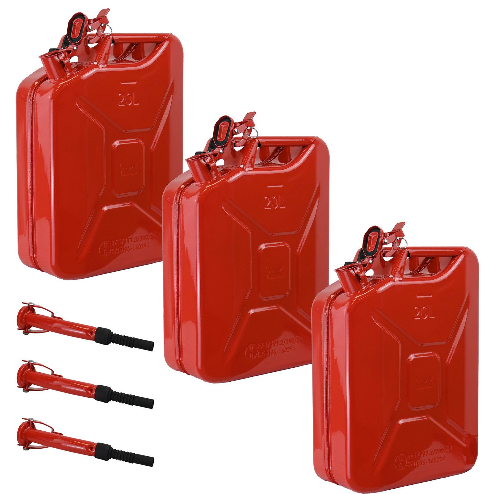 TRUTZHOLM Kanister 3x Metallkanister 20 L inkl. Ausgießer+Halterung rot Dieselkanister (mit Ausgießer und Halter, Reservekanister mit UN ZUlassung), innen Elektrophorese Beschichtung