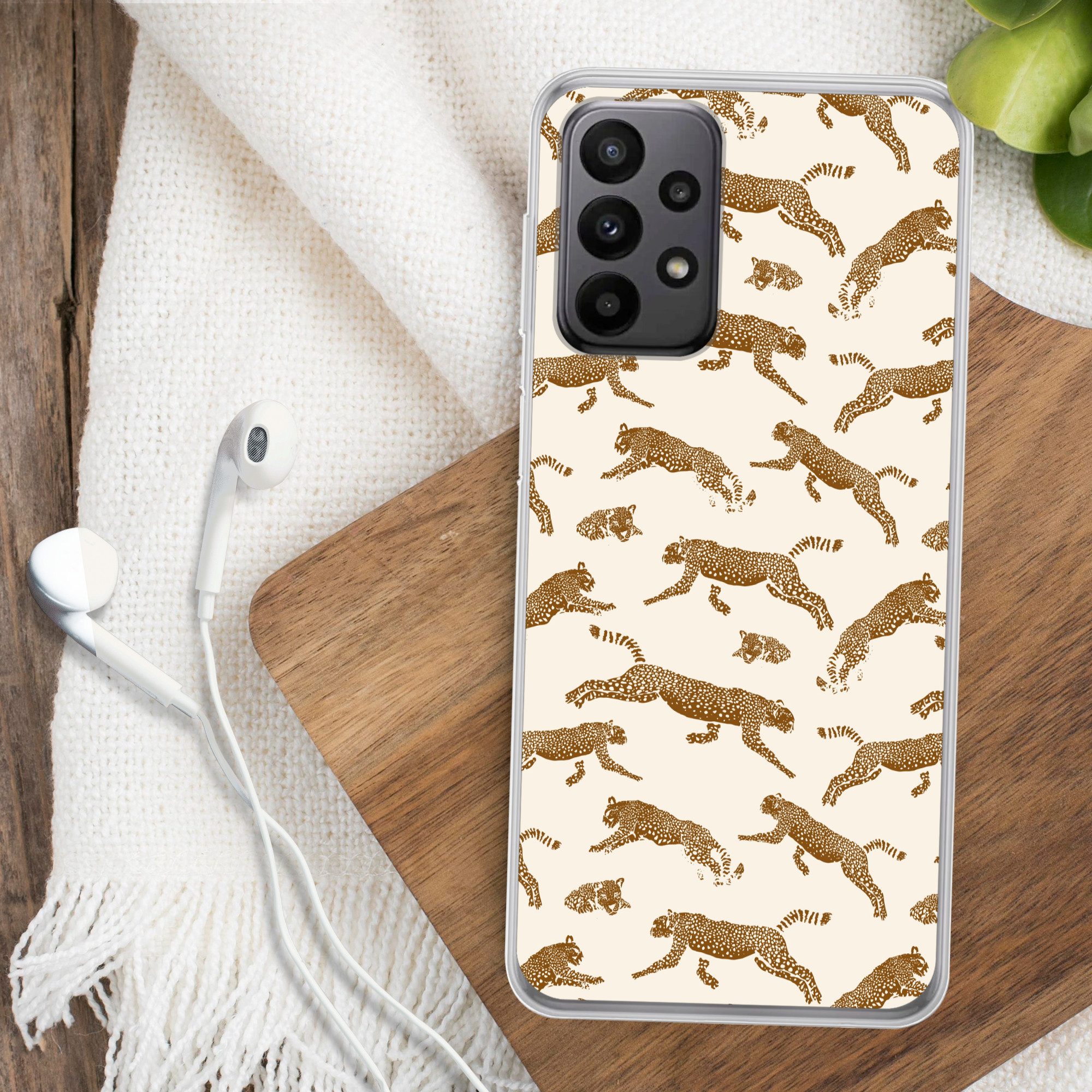 MuchoWow Handyhülle für Samsung Galaxy A23 5G Panther - Tiere - Beige - Braun - Muster, Smartphone-Bumper, Print, Handy Schutzhülle Dünn