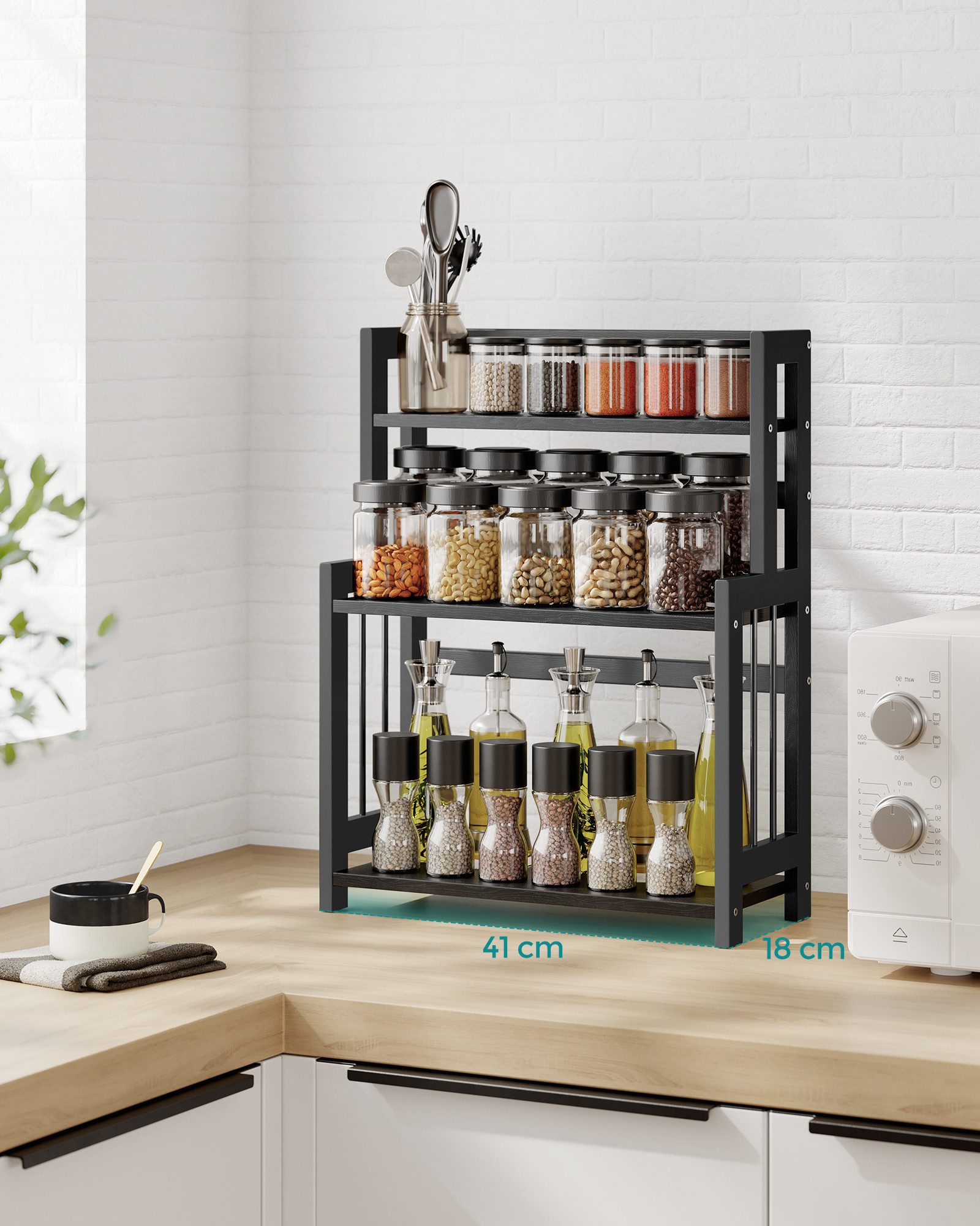 SONGMICS Gewürzregal, Gewürzregal mit 3 Ebenen, Küchenregal, Vintagebraun günstig online kaufen