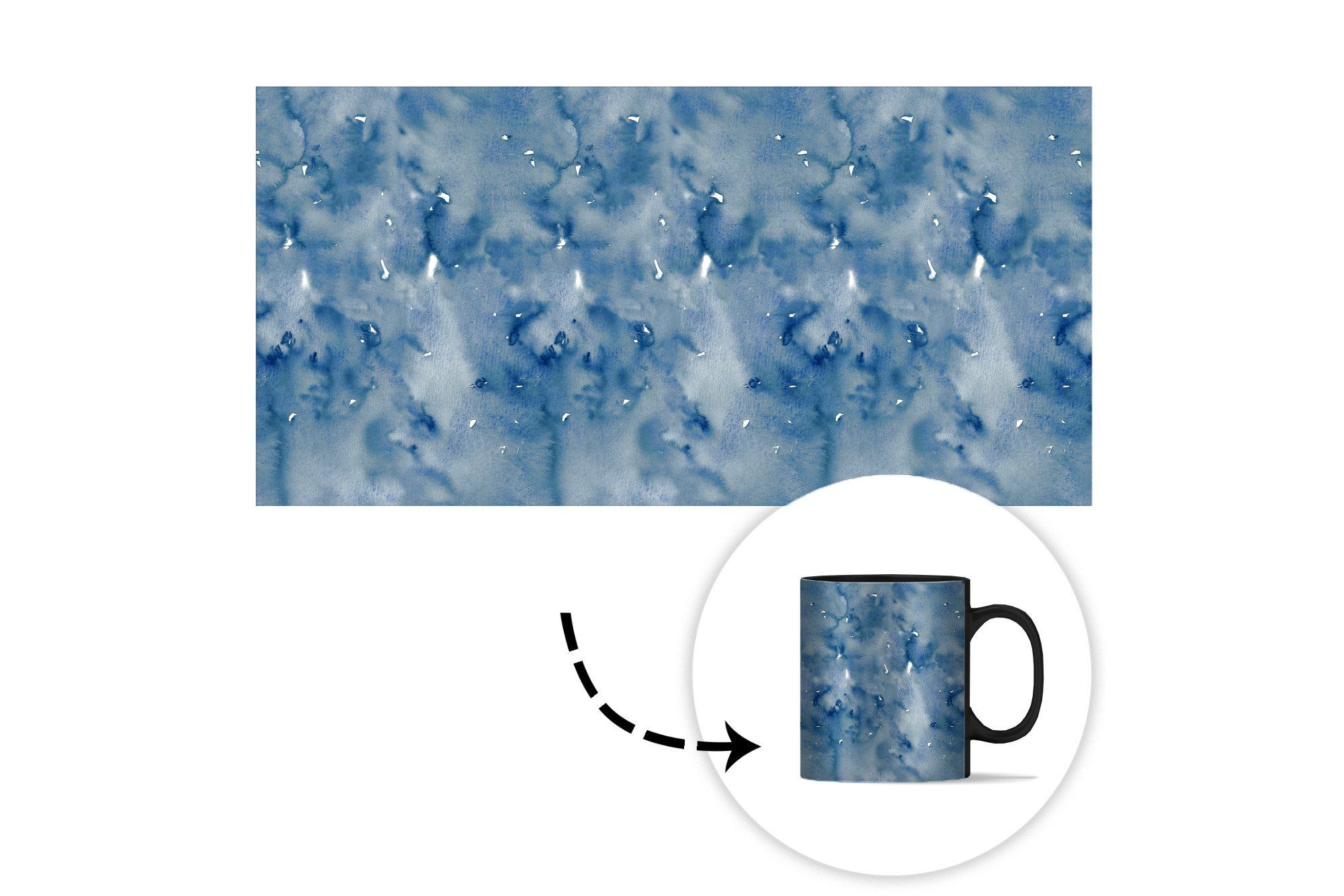 Tasse Geschenk - Zaubertasse, - Keramik, MuchoWow Muster Blau, Aquarell Teetasse, Farbwechsel, Kaffeetassen,