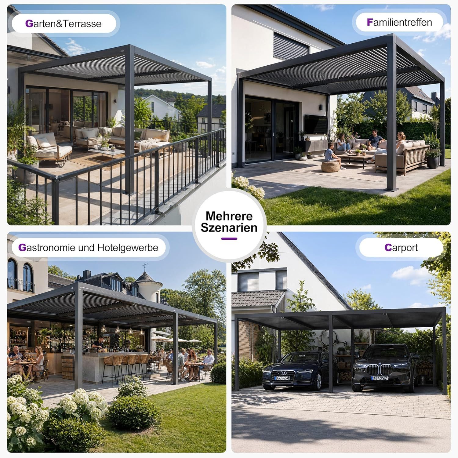 PURPLE LEAF Pergola Außenbereich Pergola mit Lamellendach, Hardtop Terrassenüberdachung, BxTxH: 300x424x240 cm, (1 Pergola), wasserdichte Gartenüberdachung für Balkon, Carport oder Grillplatz