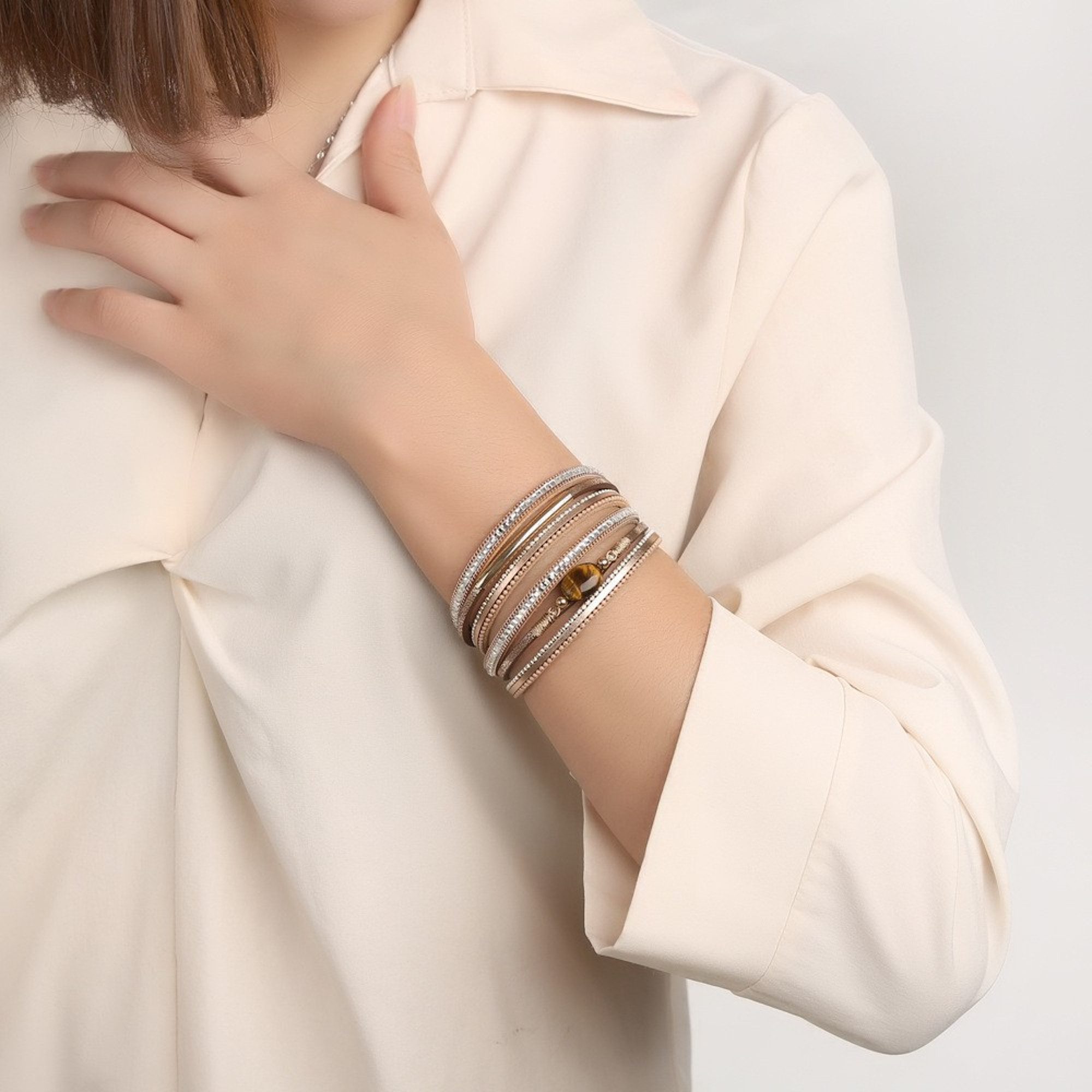 KARMA Wickelarmband Beige Gold PU Leder 39 cm Armband (Geschenk für Sie, mo günstig online kaufen