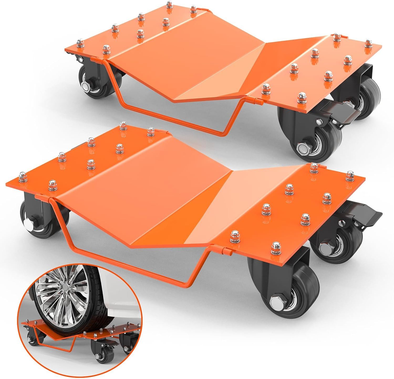 GarveeMore Rangierwagenheber Set (2 Stück), 2000lbs (ca. 1800 kg) Tragkraft,Autotransportwagen, mit 360° drehbarem Rad und Antirutschfunktion zum Umsetzen
