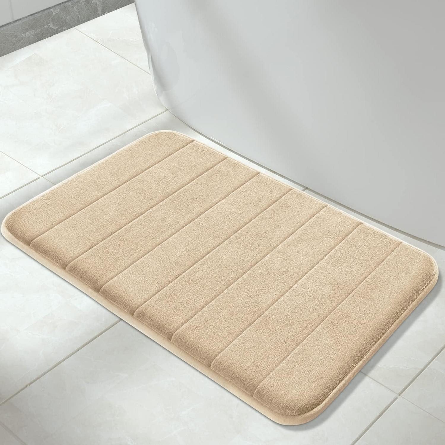 LuxusKollektion Schaum-Badematte Badematte Memory Foam Beige 80x50cm, Höhe 10 mm, rutschhemmend beschichtet, Memory Schaum, Textil, rechteckig