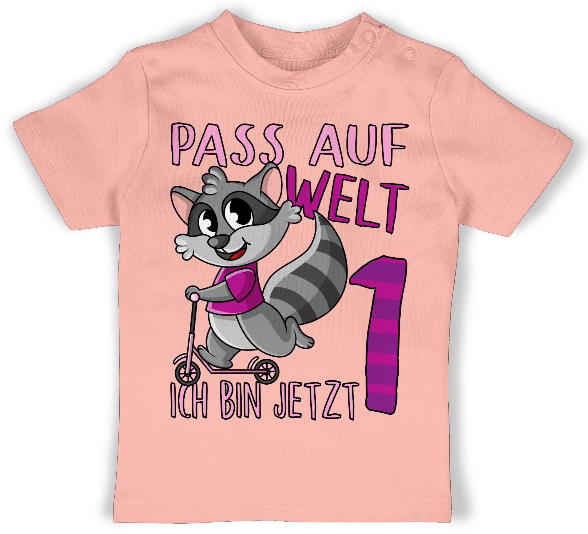 Shirtracer T-Shirt Pass auf 2 rosa 1. jetzt eins - ich Welt Babyrosa Geburtstag bin