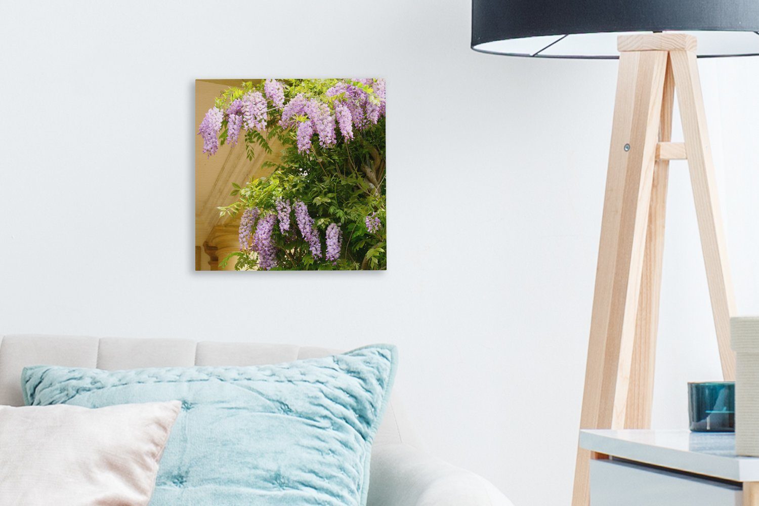 OneMillionCanvasses® Regen Blauer Hintergrund, Schlafzimmer auf für Bilder Leinwand gelbem (1 St), Wohnzimmer Leinwandbild