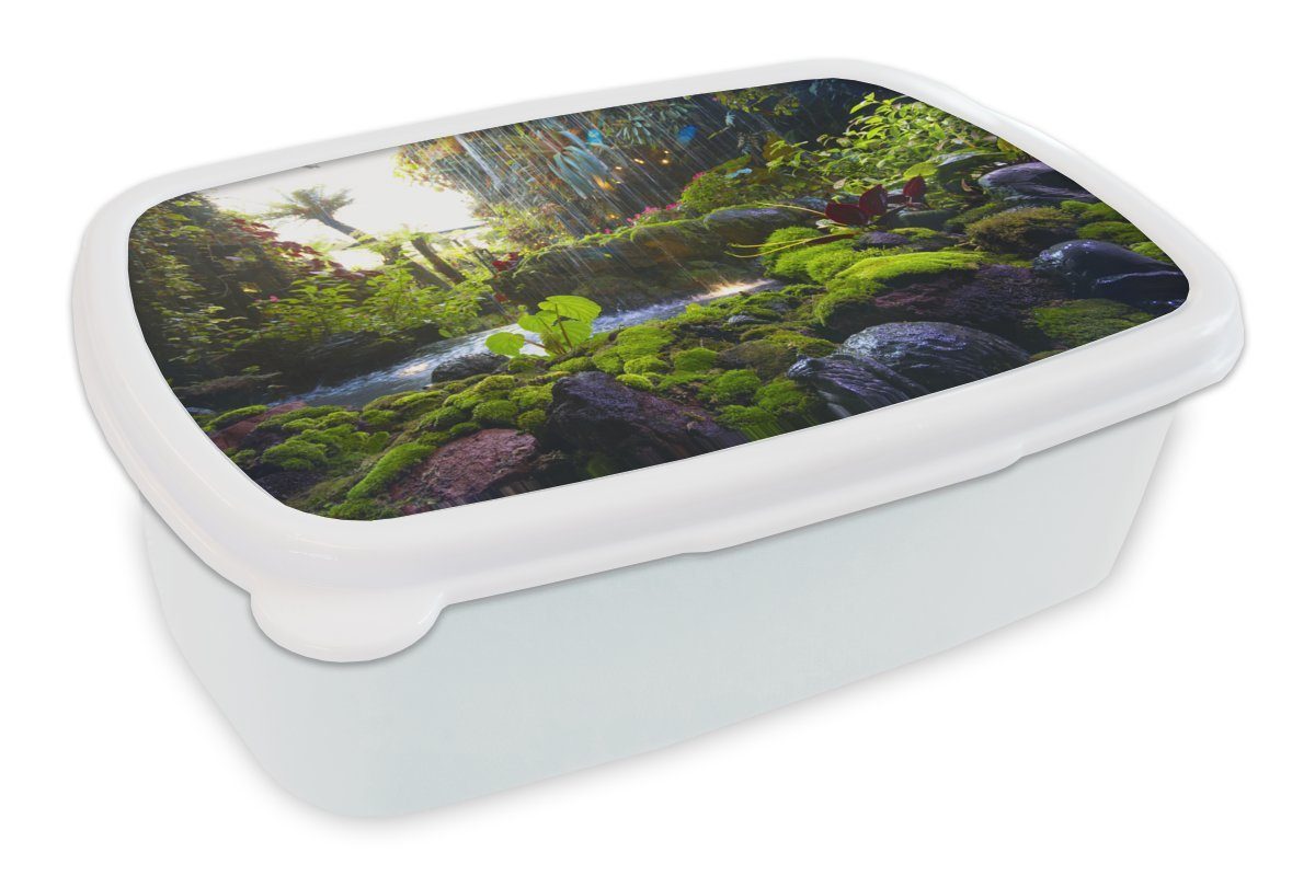 MuchoWow Lunchbox Tropischer Wasserfall, Kunststoff, (2-tlg), Brotbox für Kinder und Erwachsene, Brotdose, für Jungs und Mädchen weiß