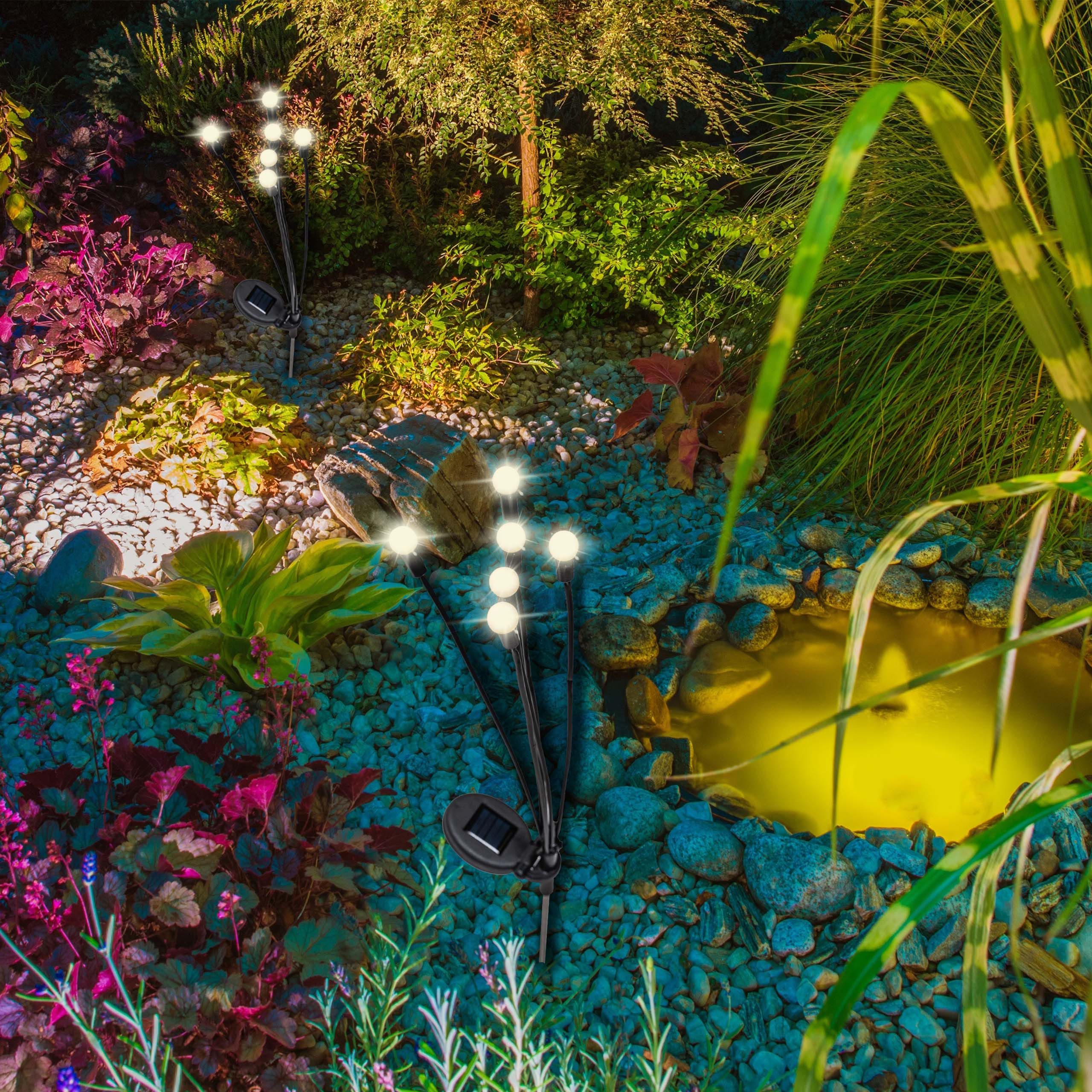 IC Gardenworld LED Solarleuchte 4er Set Solar Glühwürmchen-Zweige mit insgesamt 24 warm-weißen LED, LED fest integriert, warm-weiß, moderne Solarleuchten für au – Bild 2 von 5