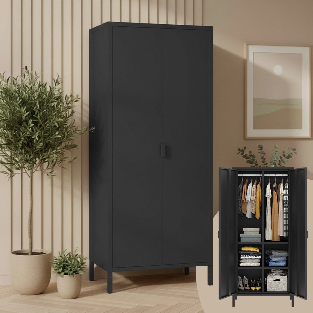 skølm Kleiderschrank Ituri aus Metall (Schwarz) Metallschrank mit 6 Fächern günstig online kaufen