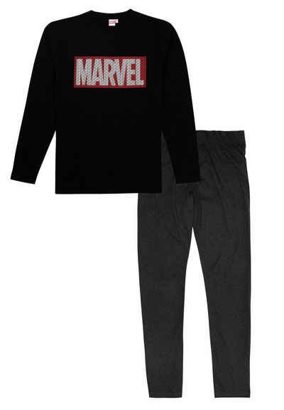 United Labels® Schlafanzug Marvel Schlafanzug für Männer Langarm Schwarz