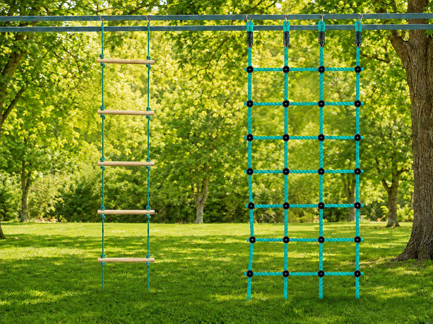 BeneLabel Kletterseil Kletternetz Kinder 196 x 76 cm Grün, Spielturm Kletterleiter Netz (1-tlg), für Ninja Hangelparcour, Slackline und Zipline – Bild 3 von 5