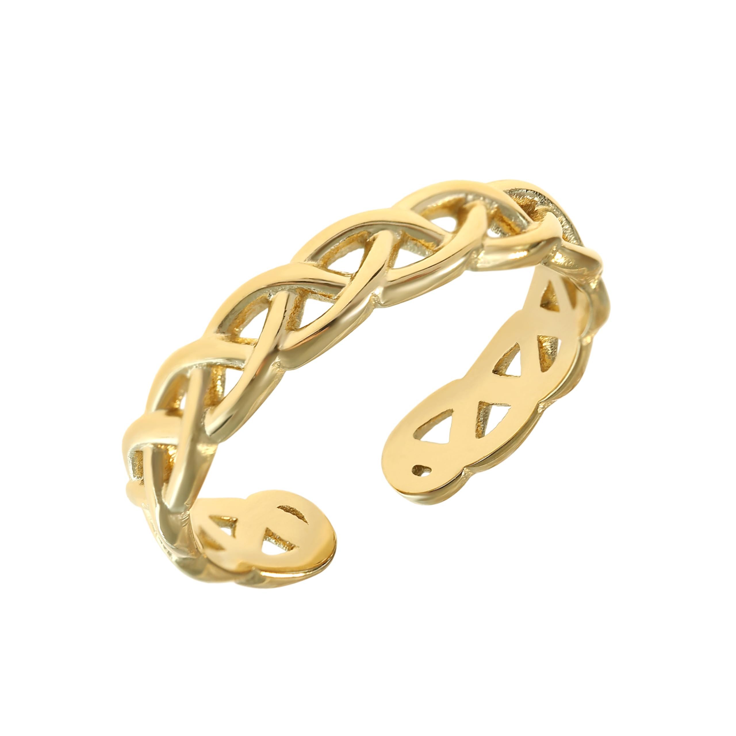 Made by Nami Fingerring Breiter Goldener Boho Edelstahl Ring Geflochten-Design, Damen Schmuck Größenverstellbar & Wasserfest