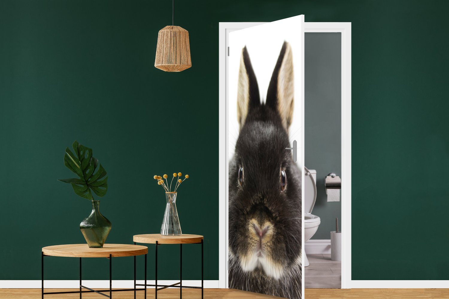 - für - Haustiere Tür, Fell, St), Fototapete bedruckt, cm (1 75x205 Kaninchen Türaufkleber, Matt, Türtapete MuchoWow
