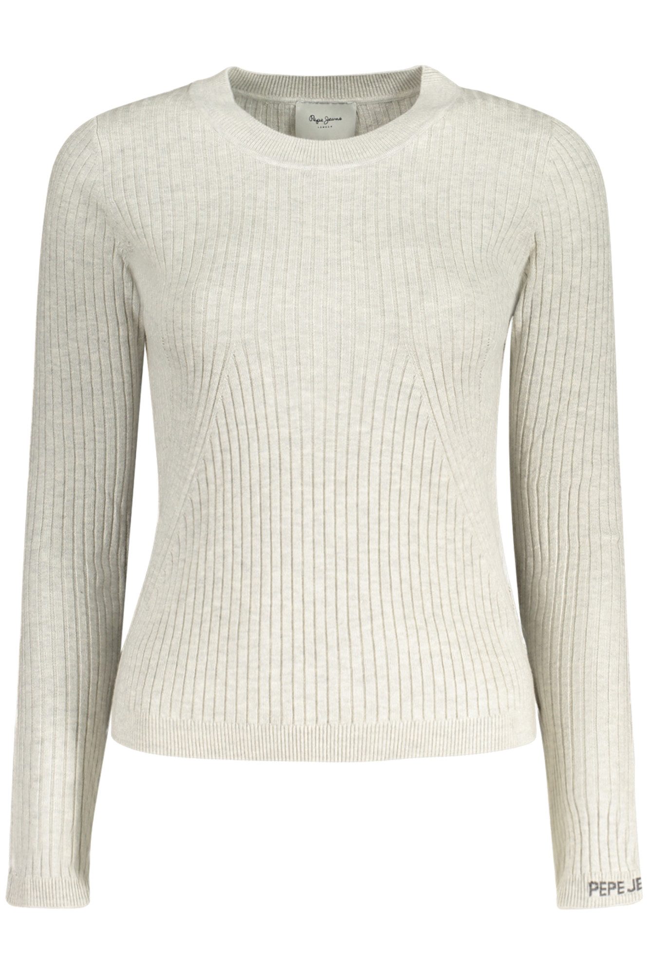 Pepe Jeans Strickpullover Graues Langarmshirt für Damen mit Kontrastdetails & Stickerei