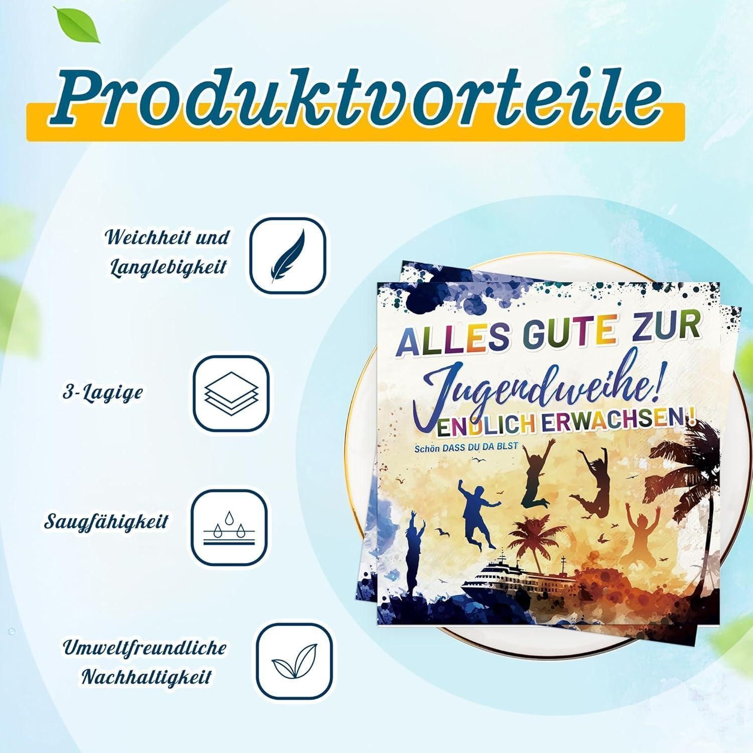 LuxusKollektion Papierserviette Servietten Jugendweihe Deko 3-lagig 33x33cm Alles Gute zur Jugendweihe