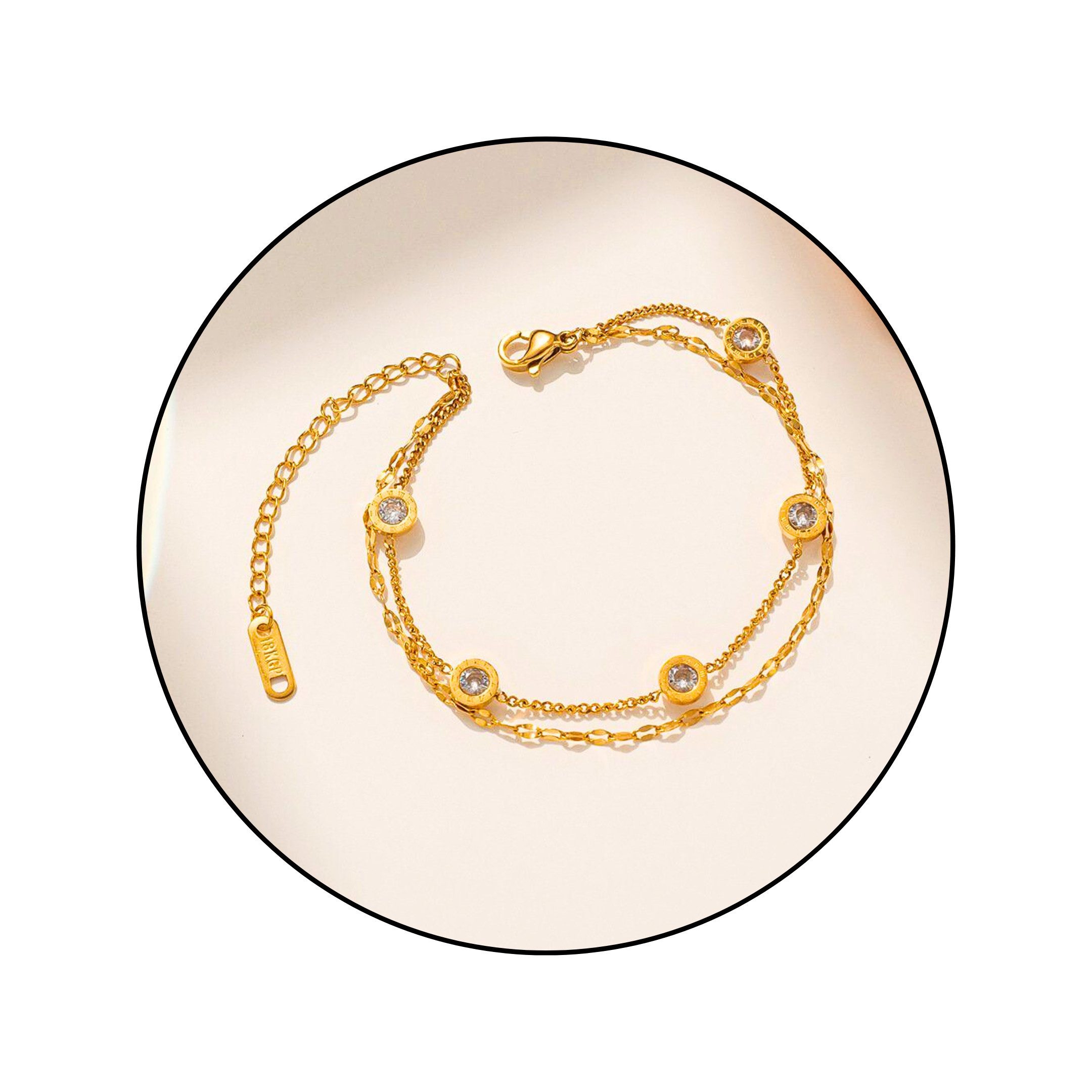 Edelstahlarmband Zirkonia Steine Doppelreihig Edelstahl Gold Schmuck