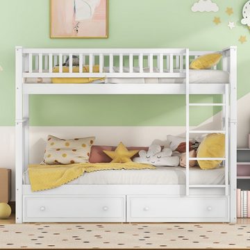 OKWISH Etagenbett Bett, Kinderbetten,Funktionelle Betten, Cabrio-Betten (mit Schubladen, 90x200cm, Ohne Matratze), Kann in 2 Einzelbetten umgewandelt werden