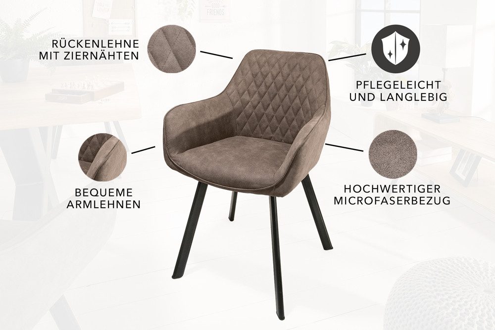 riess-ambiente Polsterstuhl PALERMO taupe/schwarz – Microfaser, mit Armlehne, Ziersteppung (Einzelartikel, 1 St), bequeme Polsterung im Retrolook – ideal für Es – Bild 4 von 5